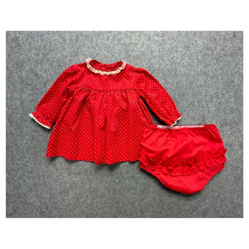 Vintage Fayette Baby Girls Red Polka Dot Tunic and Ruffle Bloomers Set 24M USA